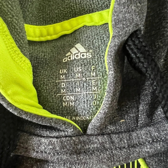 Adidas Grey & Neon Yellow Pullover Hoodie Size M - Picture 2 of 6